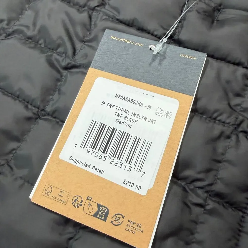 North Face Thermoball Puffer Jacket Black Size Medium NEW Quilted Outdoors